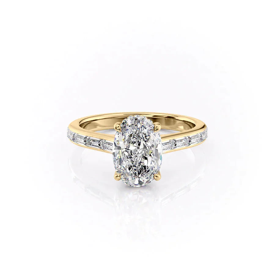 The Monica Set  With A 3 Carat Oval 14K Yellow Gold Moissanite