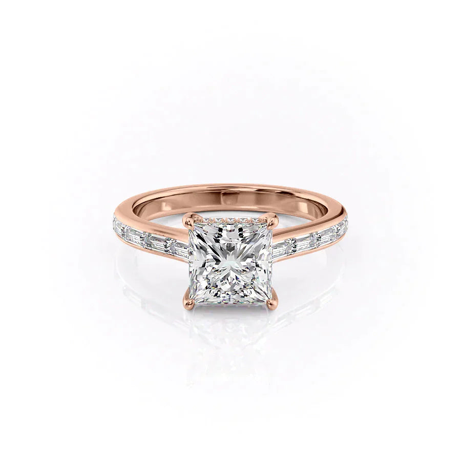 The Monica Set  With A 2 Carat Princess 14K Rose Gold Moissanite