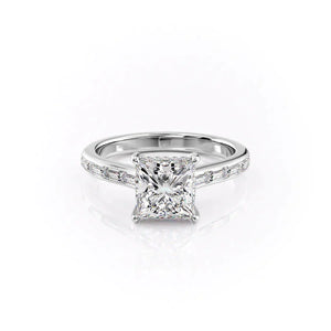 The Monica Set  With A 2.5 Carat Princess 14K White Gold Moissanite