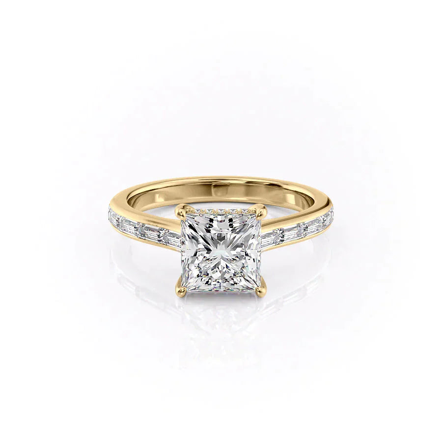 The Monica Set  With A 2 Carat Princess 18K Yellow Gold Moissanite