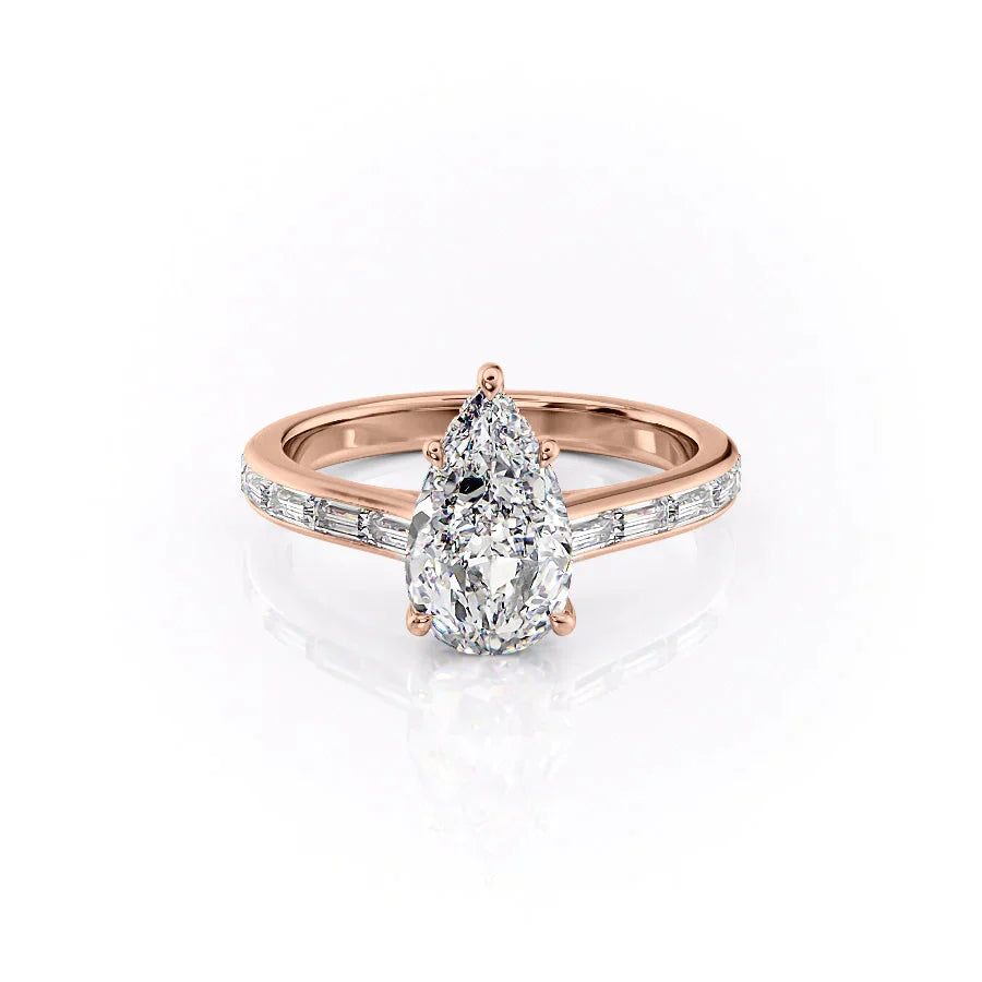 The Monica Set  With A 2 Carat Pear 14K Rose Gold Moissanite