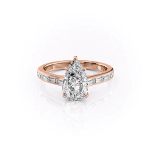 The Monica Set  With A 2 Carat Pear 14K Rose Gold Moissanite