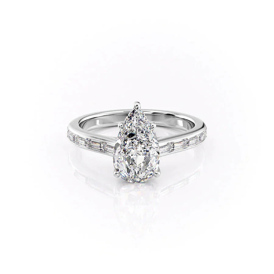 The Monica Set  With A 3 Carat Pear 18K White Gold Moissanite