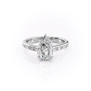 The Monica Set  With A 1 Carat Pear 18K White Gold Moissanite
