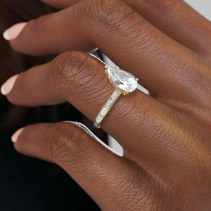 The Monica Set  With A 2.5 Carat Pear 18K Yellow Gold Moissanite
