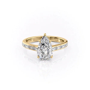 The Monica Set  With A 2.5 Carat Pear 18K Yellow Gold Moissanite