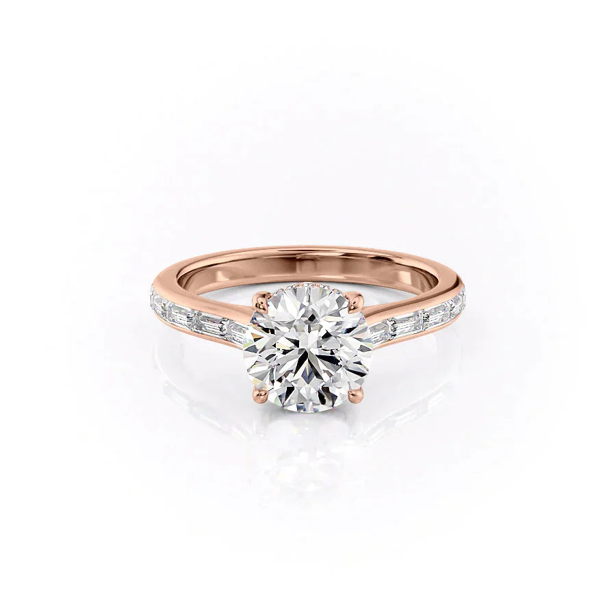 The Monica Set  With A 1.5 Carat Round 14K Rose Gold Moissanite