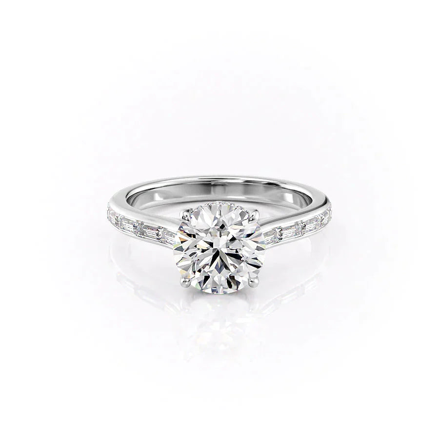 The Monica Set  With A 3 Carat Round 14K White Gold Moissanite