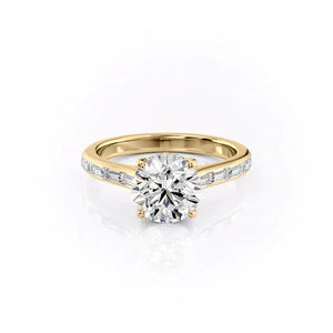 The Monica Set  With A 1.5 Carat Round 18K Yellow Gold Moissanite