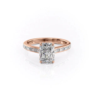 The Monica Set  With A 4.5 Carat Radiant 14K Rose Gold Moissanite
