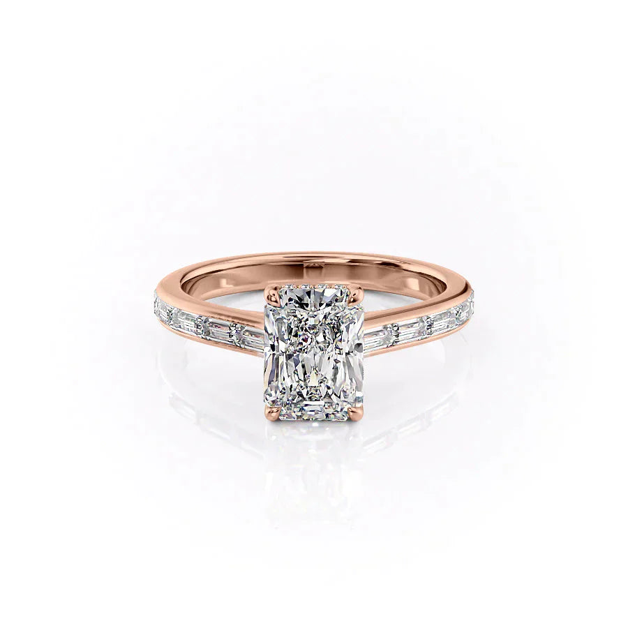 The Monica Set  With A 1.5 Carat Radiant 14K Rose Gold Moissanite