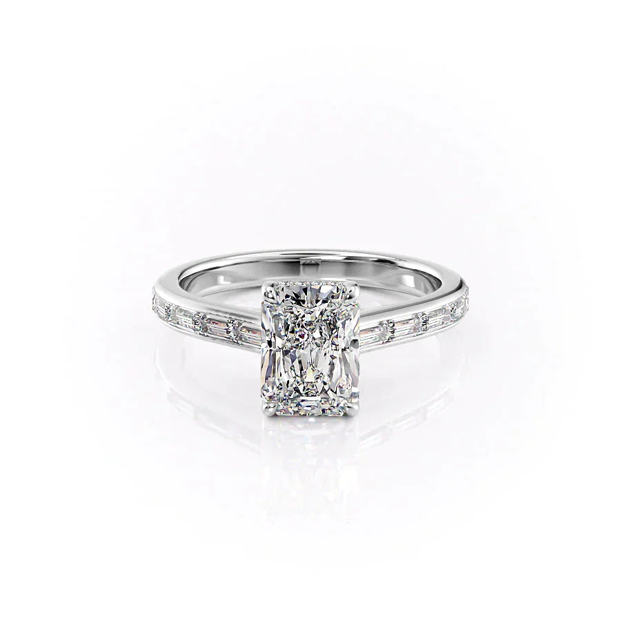 The Monica Set  With A 1 Carat Radiant 14K White Gold Moissanite