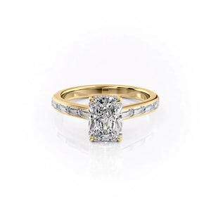 The Monica Set  With A 2.5 Carat Radiant 18K Yellow Gold Moissanite
