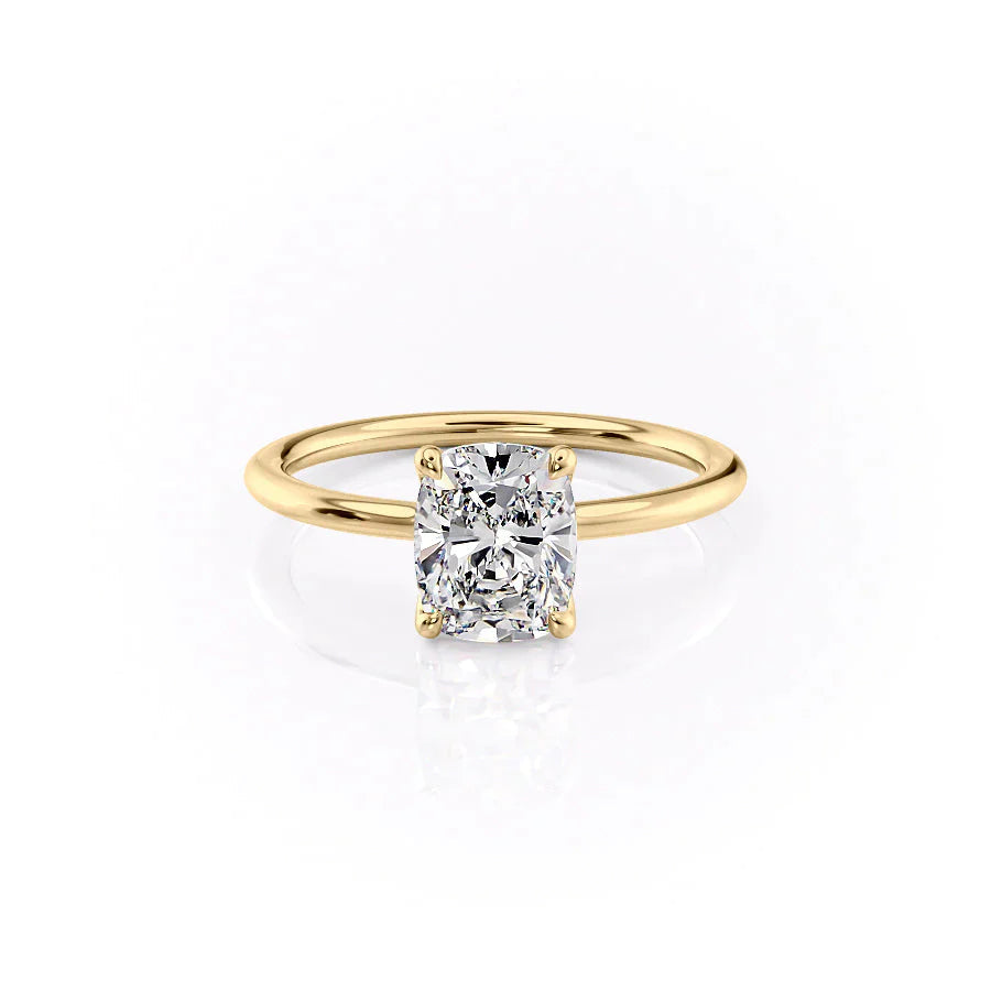 The Ashley Set With A 1.5 Carat E. Cushion 18K Yellow Gold Lab Diamond