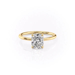 The Ashley Set With A 1.5 Carat E. Cushion 18K Yellow Gold Lab Diamond