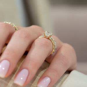 The Ashley Set With A 1.5 Carat E. Cushion 18K Yellow Gold Lab Diamond
