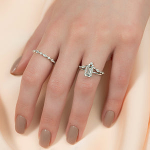 The Ashley Set  With A 2.5 Carat Emerald 14K White Gold Moissanite