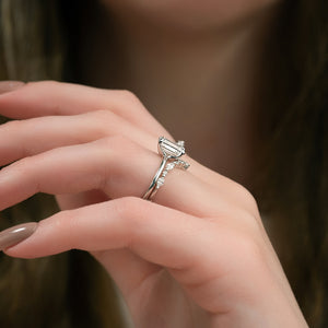 The Ashley Set  With A 2.5 Carat Emerald 14K White Gold Moissanite