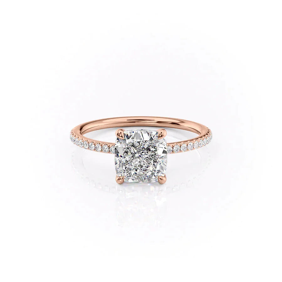 The Pave Ashley Set  With A 3.5 Carat Cushion 14K Rose Gold Moissanite
