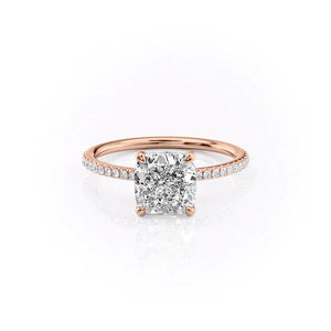 The Pave Ashley Set  With A 4.5 Carat Cushion 14K Rose Gold Moissanite