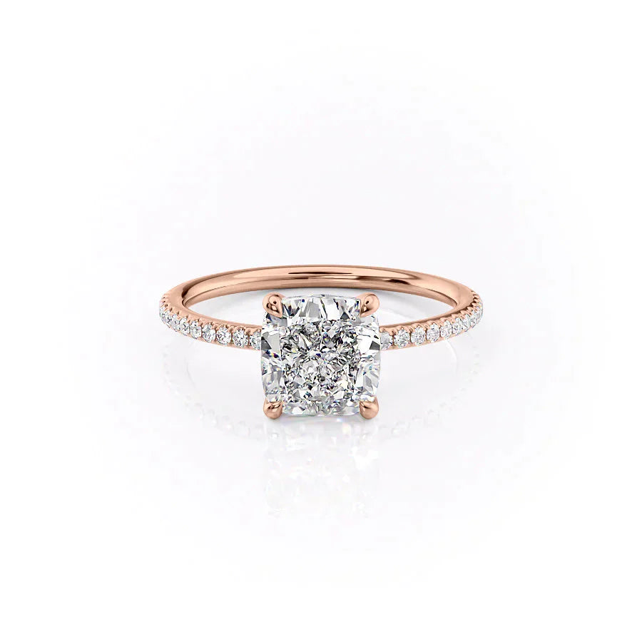 The Ashley Set With A 2.5 Carat Cushion 14K Rose Gold Lab Diamond