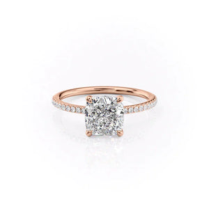 The Ashley Set With A 1 Carat Cushion 14K Rose Gold Lab Diamond