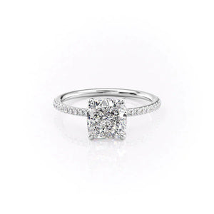 The Pave Ashley Set  With A 2.5 Carat Cushion 14K White Gold Moissanite