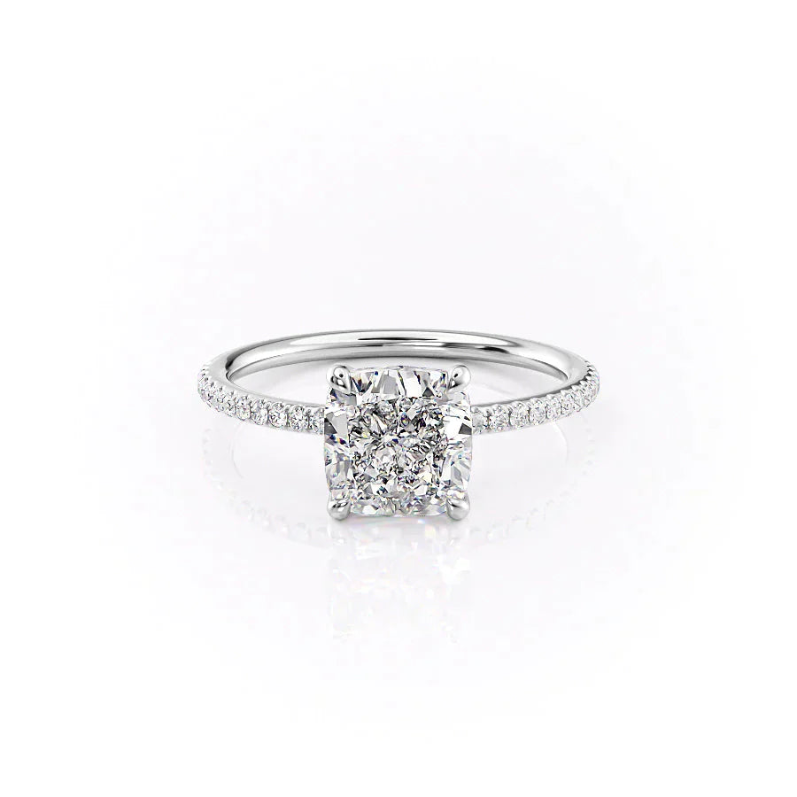 The Ashley Set  With A 4 Carat Cushion 14K White Gold Moissanite