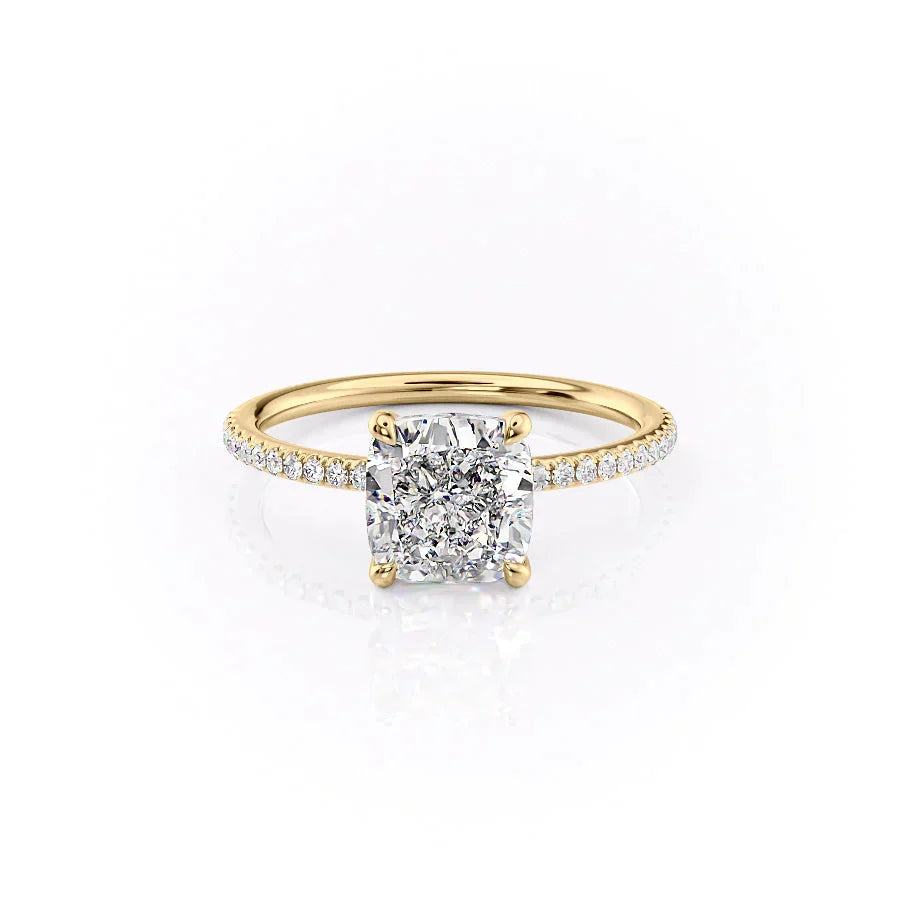 The Ashley Set  With A 2.5 Carat Cushion 18K Yellow Gold Moissanite