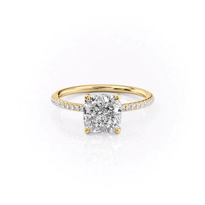 The Ashley Set  With A 4 Carat Cushion 14K Yellow Gold Moissanite