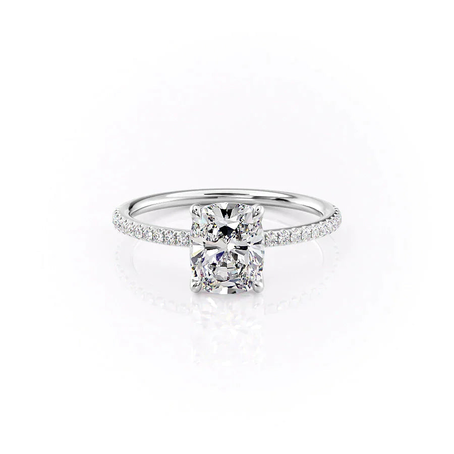 The Pave Ashley Set With A 1.5 Carat E. Cushion 18K White Gold Lab Diamond