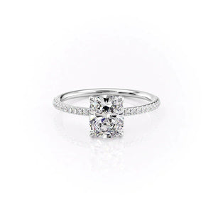 The Pave Ashley Set  With A 2 Carat E. Cushion 14K White Gold Moissanite