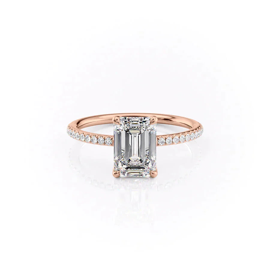 The Ashley Set With A 3 Carat Emerald 14K Rose Gold Lab Diamond