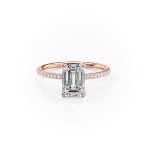 The Pave Ashley Set  With A 2.5 Carat Emerald 14K Rose Gold Moissanite