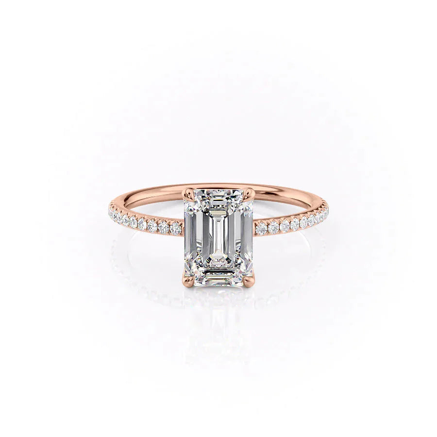 The Pave Ashley Set With A 1 Carat Emerald 14K Rose Gold Lab Diamond
