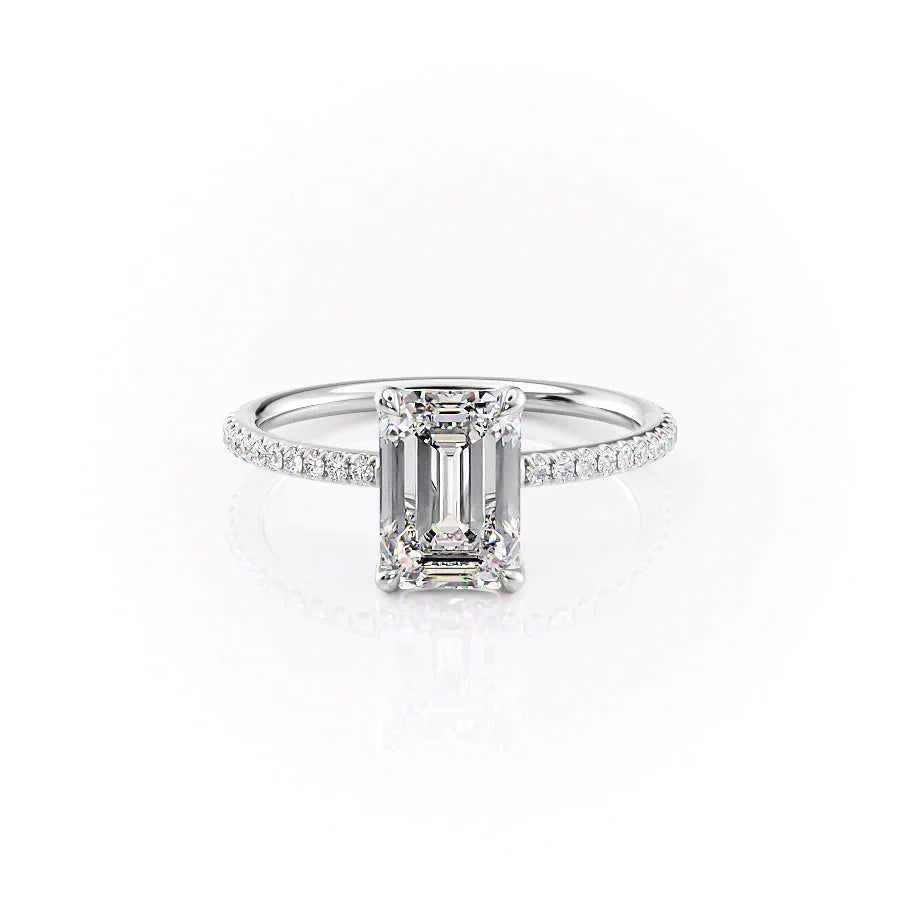 The Pave Ashley Set  With A 1.5 Carat Emerald 14K White Gold Moissanite