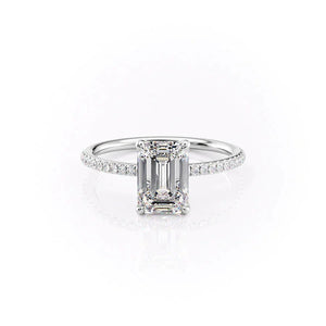 The Pave Ashley Set  With A 3 Carat Emerald 14K White Gold Moissanite