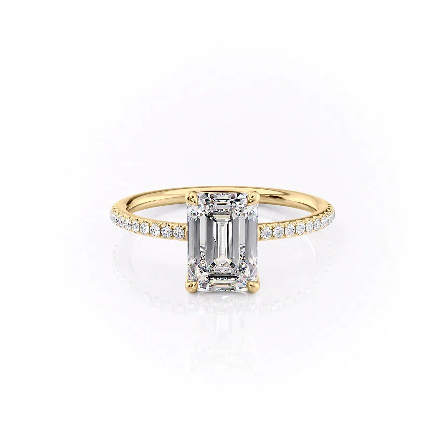 The Pave Ashley Set  With A 3.5 Carat Emerald 18K Yellow Gold Moissanite