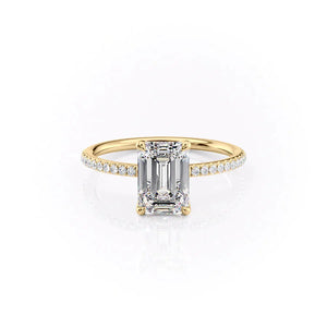 The Pave Ashley Set  With A 3.5 Carat Emerald 18K Yellow Gold Moissanite