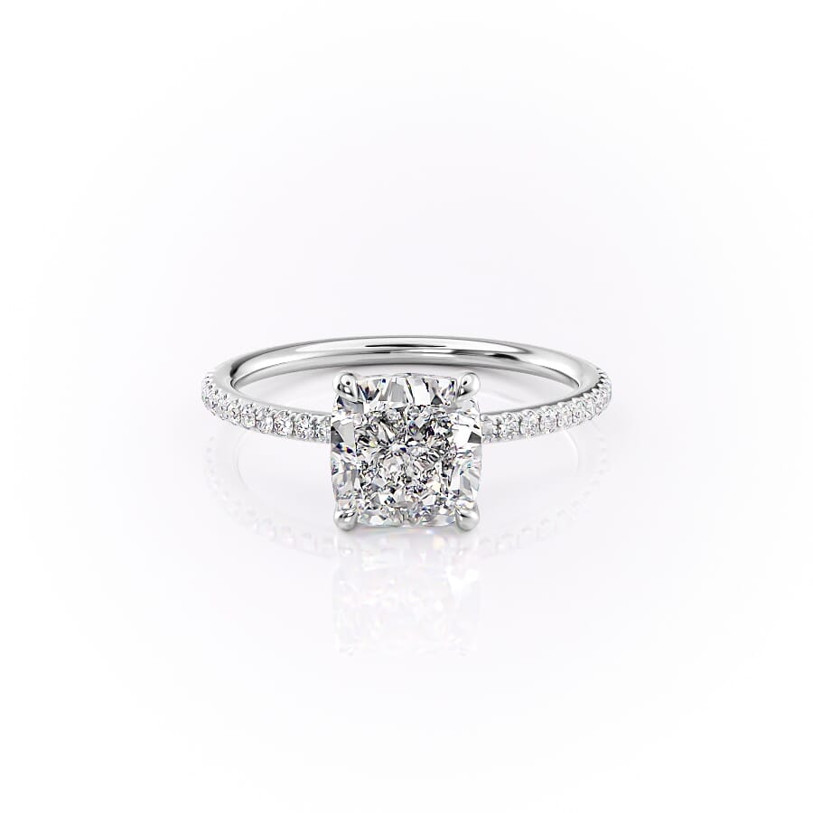 The Pave Ashley Set With A 2.5 Carat Cushion 14K White Gold Lab Diamond