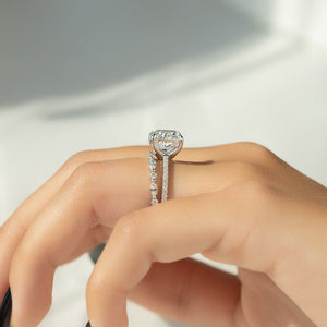 The Pave Ashley Set  With A 3 Carat Cushion 18K White Gold Moissanite