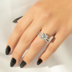 The Pave Ashley Set  With A 2.5 Carat Cushion 14K White Gold Moissanite