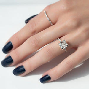 The Pave Ashley Set With A 2 Carat Cushion 18K White Gold Lab Diamond