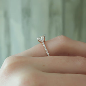 The Pave Ashley Set  With A 2.5 Carat E. Cushion 14K Rose Gold Moissanite
