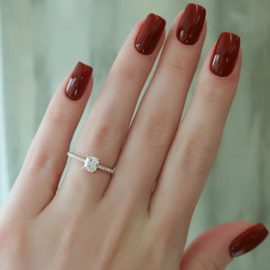 The Pave Ashley Set  With A 3 Carat E. Cushion 14K Rose Gold Moissanite