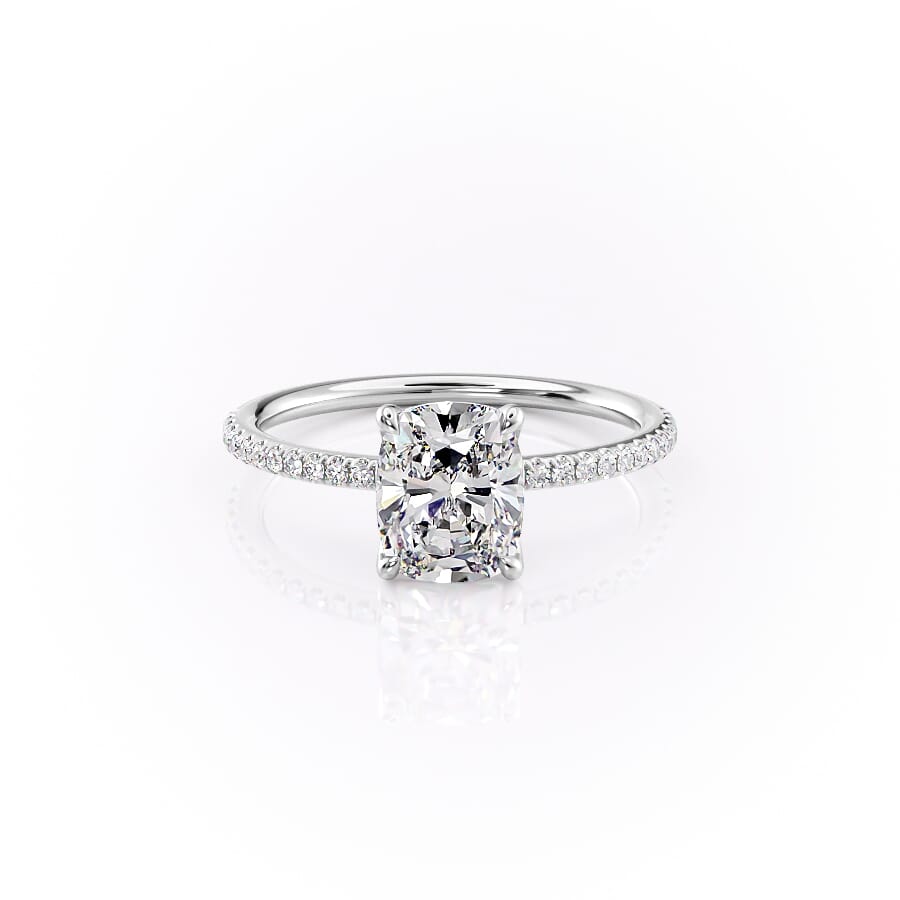 The Pave Ashley Set With A 2.5 Carat E. Cushion 18K White Gold Lab Diamond