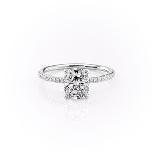The Pave Ashley Set With A 2.5 Carat E. Cushion 18K White Gold Lab Diamond