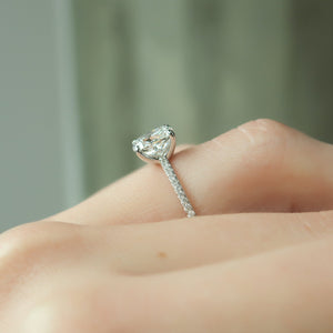 The Pave Ashley Set  With A 4.5 Carat E. Cushion 14K White Gold Moissanite
