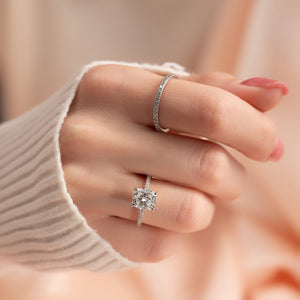 The Pave Ashley Set  With A 3 Carat E. Cushion 14K White Gold Moissanite