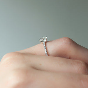 The Pave Ashley Set  With A 1 Carat E. Cushion 14K White Gold Moissanite